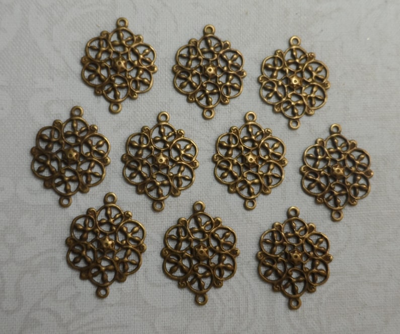 Vintage gold plate brass filigree connectors with 2 rings,916th,10pcs-FLG18