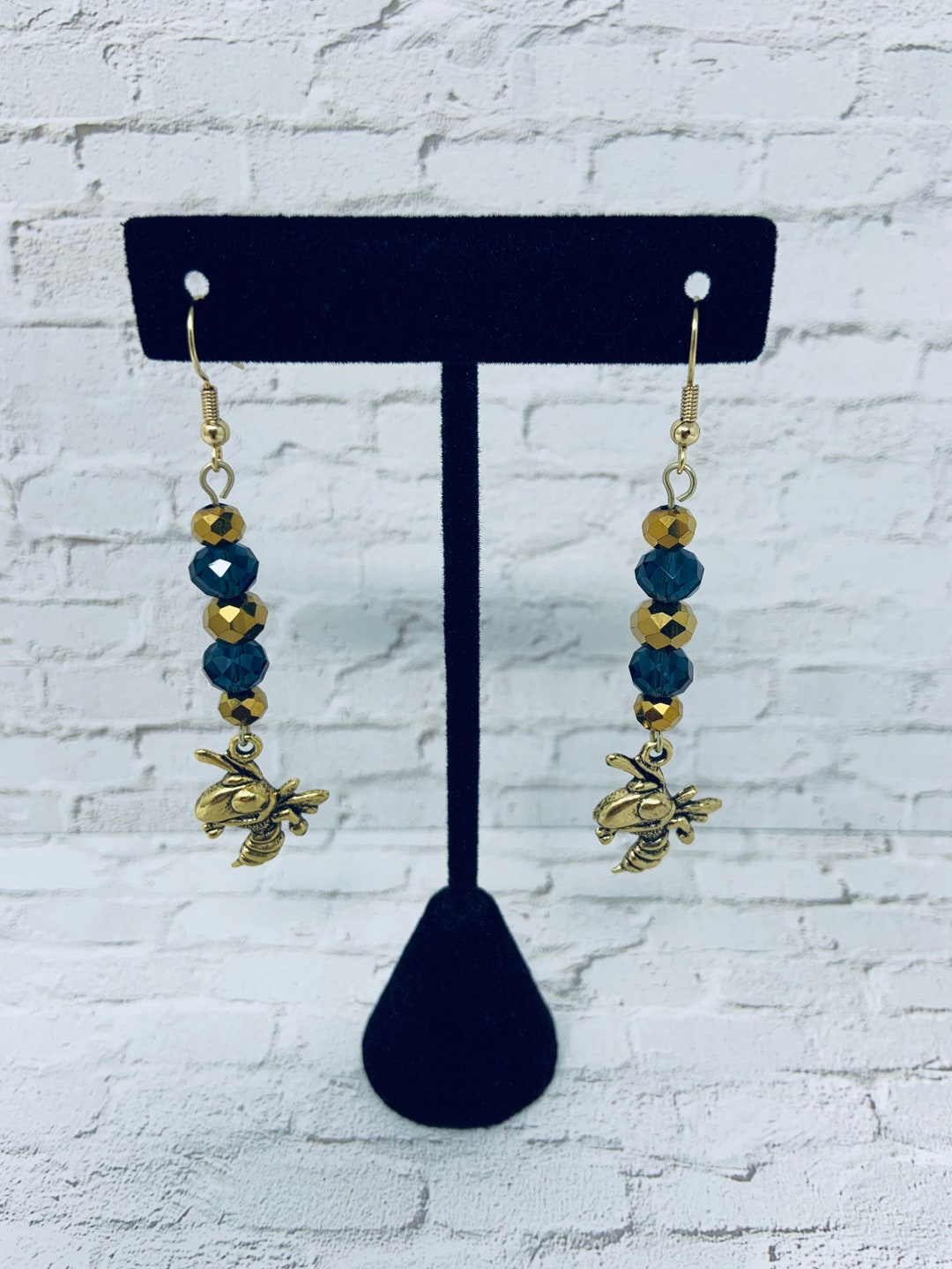 Long Blue & Gold Tech Inspired Earrings Yellow Jacket Earrings