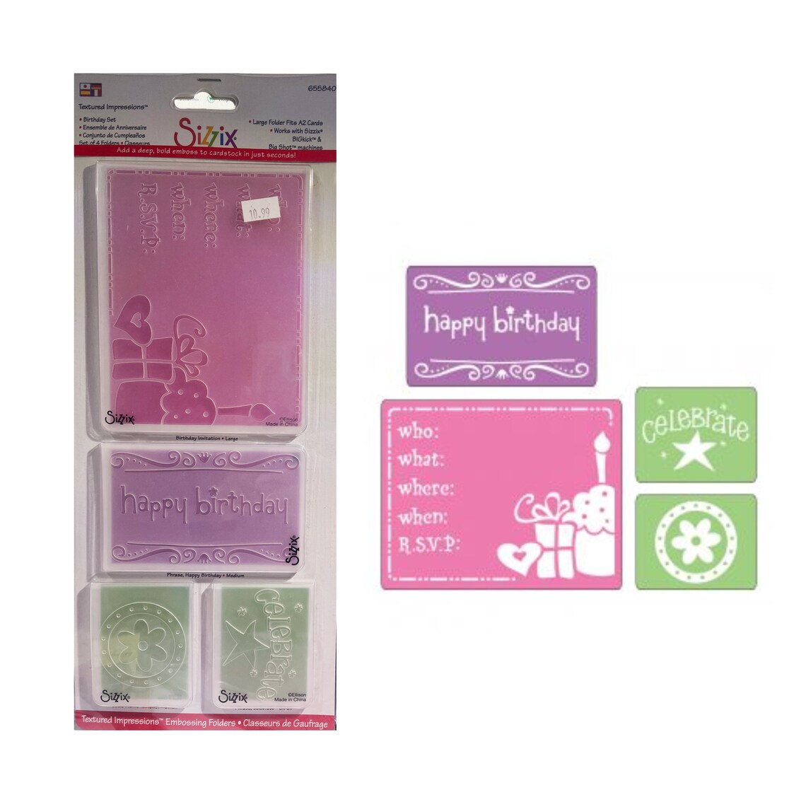 Sizzix Embossing Folders Birthday Set Invitation 4pc Set Etsy