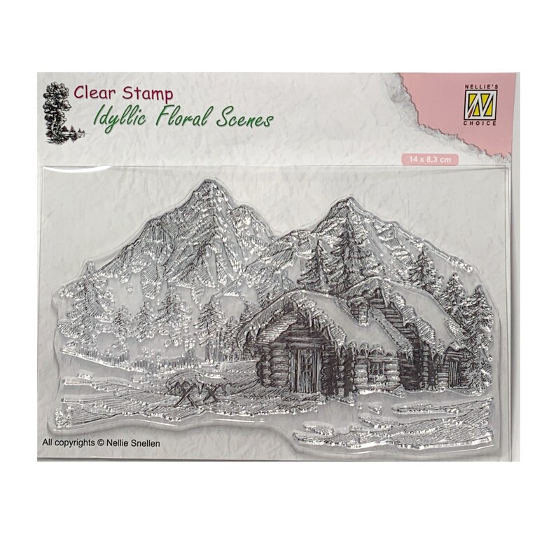 invitations and Cardmaking IFS015 Snowy Landscape with Cottage Cling Stamp Nellie Snellen clear stamps Christmas Scene Scrapbooking