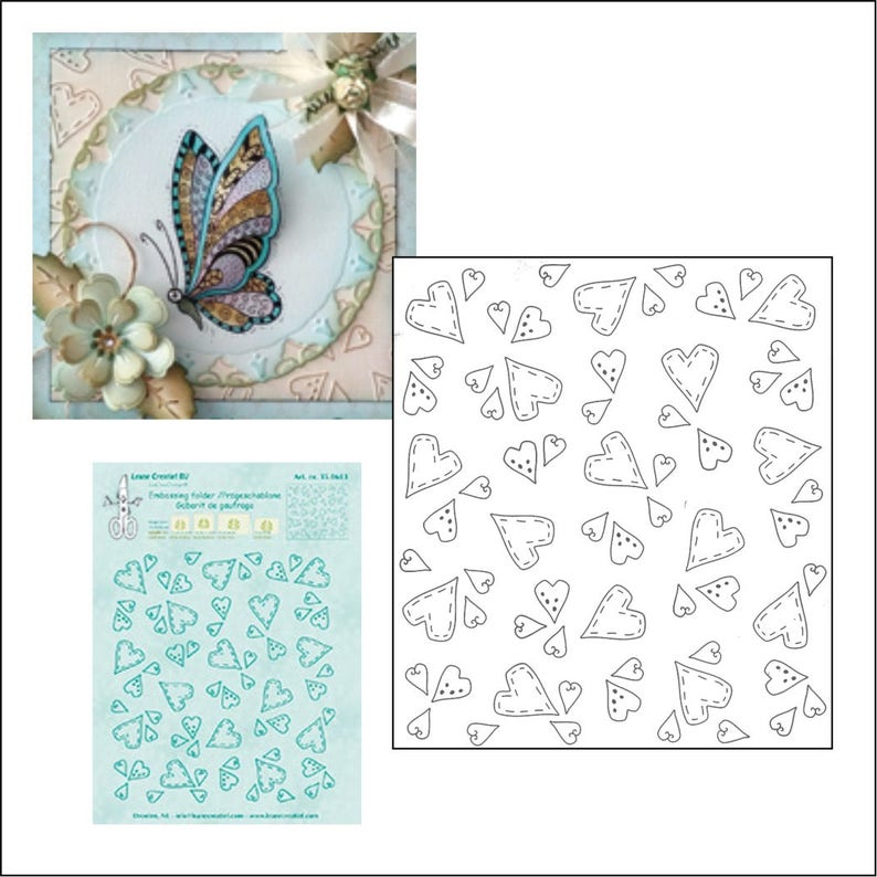 Embossing Folder Stitched Hearts by Leane Creatif Embossing Etsy
