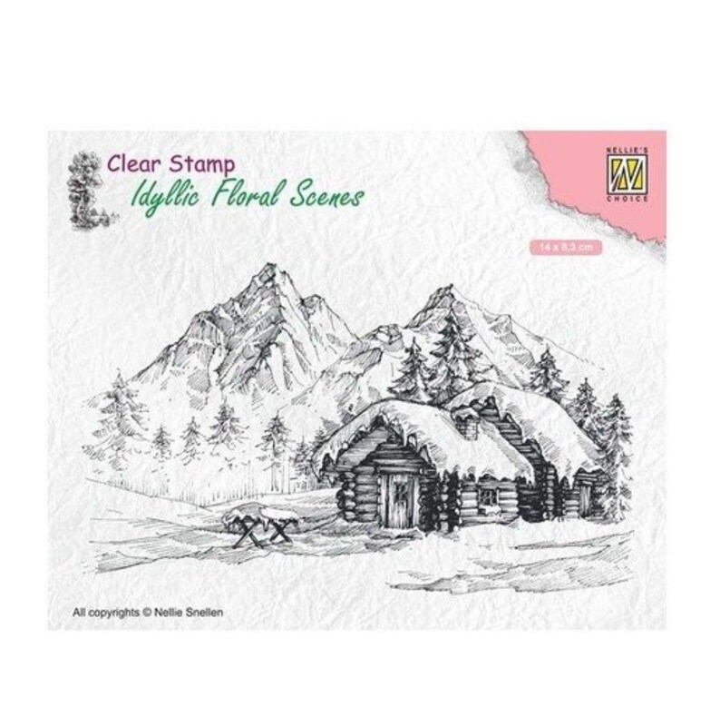 invitations and Cardmaking IFS015 Snowy Landscape with Cottage Cling Stamp Nellie Snellen clear stamps Christmas Scene Scrapbooking