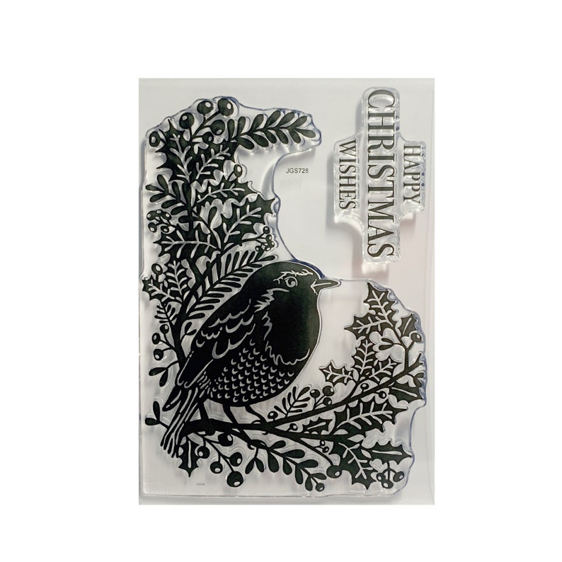 Robin and Holly Cling Clear Stamp with words by Woodware Stamps Christmas,Winter for stamping,embossing,card making /& Scrapbooking