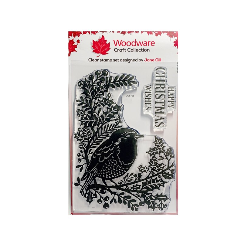 Robin and Holly Cling Clear Stamp with words by Woodware Stamps Christmas,Winter for stamping,embossing,card making /& Scrapbooking