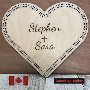 Planche de cribbage en forme de coeur - Cadeau unique de Saint-Valentin pour les couples, souvenir artisanal de nuit de jeux, idée cadeau romantique, à personnaliser