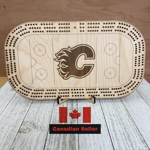 Planche de cribbage des Flames de Calgary, jeu unique, cadeau pour fan de sport, passionné de hockey, idée cadeau personnalisé, fête des pères, fête des mères, anniversaire