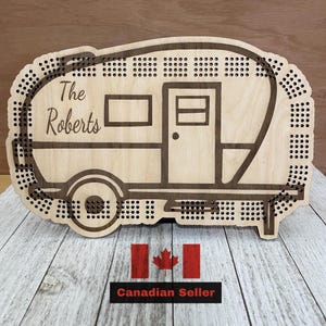Planche à cribbage pour camping-car, personnalisable, conception de remorque de voyage en bois personnalisée, cadeau unique pour les campeurs, fête des pères, fête des mères, anniversaire