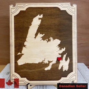 Enseigne de fierté de ville natale de Terre-Neuve avec support, décoration murale canadienne, oeuvre d'art de la fierté du Canada, conception de carte de Terre-Neuve, fête des pères, fête des mères,