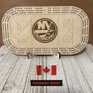 Planche de cribbage des Islanders de New York, jeu unique, fan de sport, passionné de hockey, idée cadeau personnalisée, fête des pères, fête des mères, anniversaire