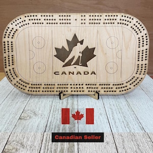 Plateau canadien de cribbage de hockey, plateau de jeu d'équipe Canada, cadeau pour les amateurs de hockey, fierté du Canada, fête des pères, fête des mères, cadeau d'anniversaire