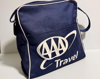 Triple A AAA vintage carryon travel bag overnight tote vintage, Navy and white