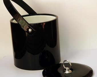 Ice Bucket, black faux leather / 1960s / by Mr. Ice Bucket, made in U.S.A.