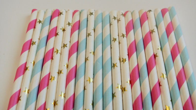 Twinkle Twinkle Little Star Gender Reveal Baby Shower Decor By Paper Rabbit Star Straws Twinkle Twinkle Little Star Baby Shower Decor
