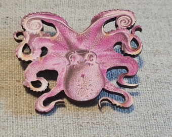 1 Pc Brooch Giant Octopus Wood Pink