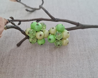 Pearl clip-on earrings, green, 1970s style