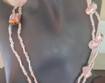 Necklace with glass beads and rhinestone clasp, 1960s style