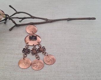 Artisan copper brooch Boho 60s