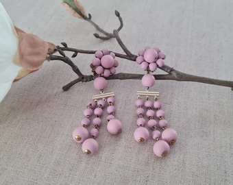 Pearl and wood clip-on earrings, rose gold, 1960s