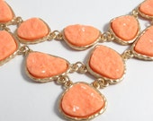 Peach Mini Druzy Drusy Geode Faux Stone Bib Statement Necklace