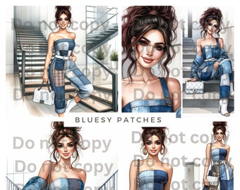 Custom illustration | Generate Bing AI prompt | | Ai Art prompt guide | woman clipart |with ChatGPT | Bluesy Patches