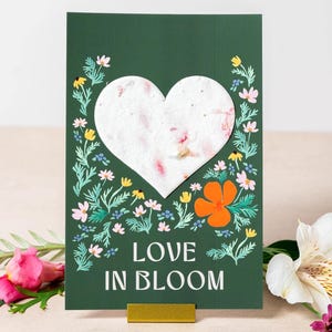 Lembrancinha de casamento de papel semente, presente de amor em flor, lembrancinha de casamento floral, sementes de flores silvestres plantáveis, cartão personalizado de casamento ou chá de panela