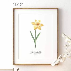 Personalized March Birth Flower Print: Custom Daffodil Watercolor Art