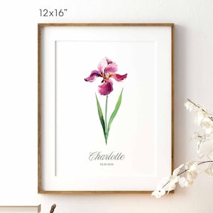 Stampa floreale personalizzata per la nascita, stampa floreale per la nascita di febbraio, regalo per la festa della mamma, regalo per il mese di compleanno, stampa floreale personalizzata ad acquerello