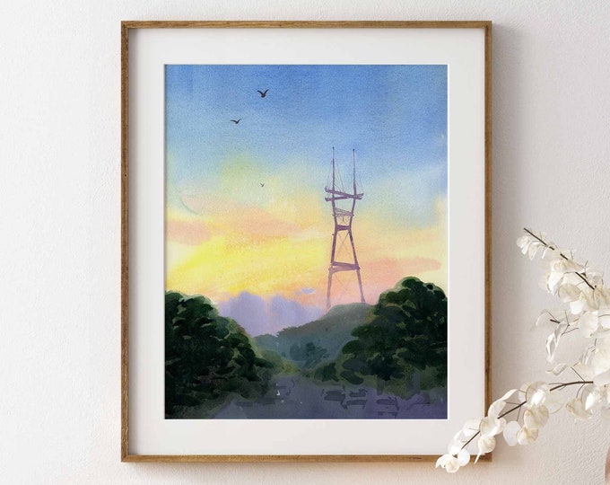 San Francisco Gift Sutro Tower Twin Peaks San Francisco Art Haight Ashbury San Francisco Print San Francisco Watercolor San Francisco Wall