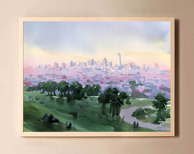 Dolores Park Watercolor Print: San Francisco Skyline Art