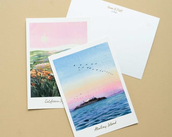 California Postcard Set Premium Watercolor Postcard California San Francisco Postcard Pack California Art Painting Travel Postcard San Fran