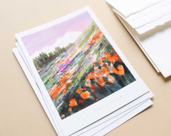 California Poppy Postcard Superbloom Flower Field Premium Watercolor Postcard California Superbloom Postcard Pack California Travel Postcard