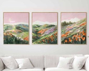 Above Couch Decor Flower Field Art Living Room Wall Art Over the Couch Art Floral Art Print Set Living Room Wall Decor Panoramic Wall Art