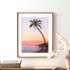 Hawaii Beach Watercolor Wall Art Hawaii Sunset Print Hawaii Art Print Oahu Art Print Hawaii Wall Art Oahu Hawaii Gift Watercolor Beach Gift