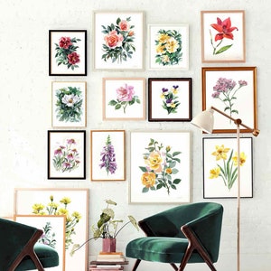 Set of 18 Watercolor Flower Print Botanical Gallery Wall Floral Prints Set Watercolor Botanical Print Set Gallery Wall Art Printable Floral