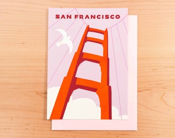 Golden Gate Bridge Postcard Art San Francisco Stationery California Art Travel Postcard San Francisco Postcard Set Gift Golden Gate Souvenir