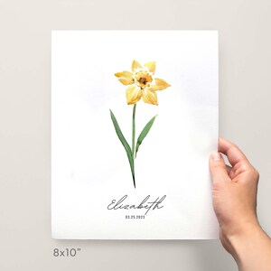 Birthday Milestone Gift, Personalized Birth Month Gift, March Birth Flower Wall Art, Custom Daffodil Art Print, Watercolor Flower Painting