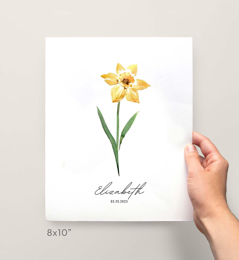 Birthday Milestone Gift, Personalized Birth Month Gift, March Birth Flower Wall Art, Custom Daffodil Art Print, Watercolor Flower Painting