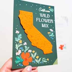 Regalo ecológico de amapola de California, papel con semillas para plantar, postal de California, saludos desde California, regalo del estado dorado, semillas de flores silvestres