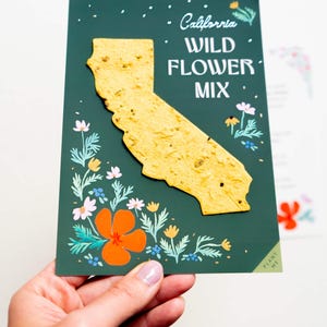 Cartões de papel com sementes de flores da Califórnia, presente com tema da Califórnia, presente de flores silvestres do estado da Califórnia, sementes de papoula da Califórnia, kit de cultivo da Califórnia