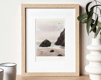 Neutral Beach Print Coastal Wall Art Print Watercolor Beach Painting Coastal Landscape Watercolor Ocean Print Neutral Wall Art Beach House