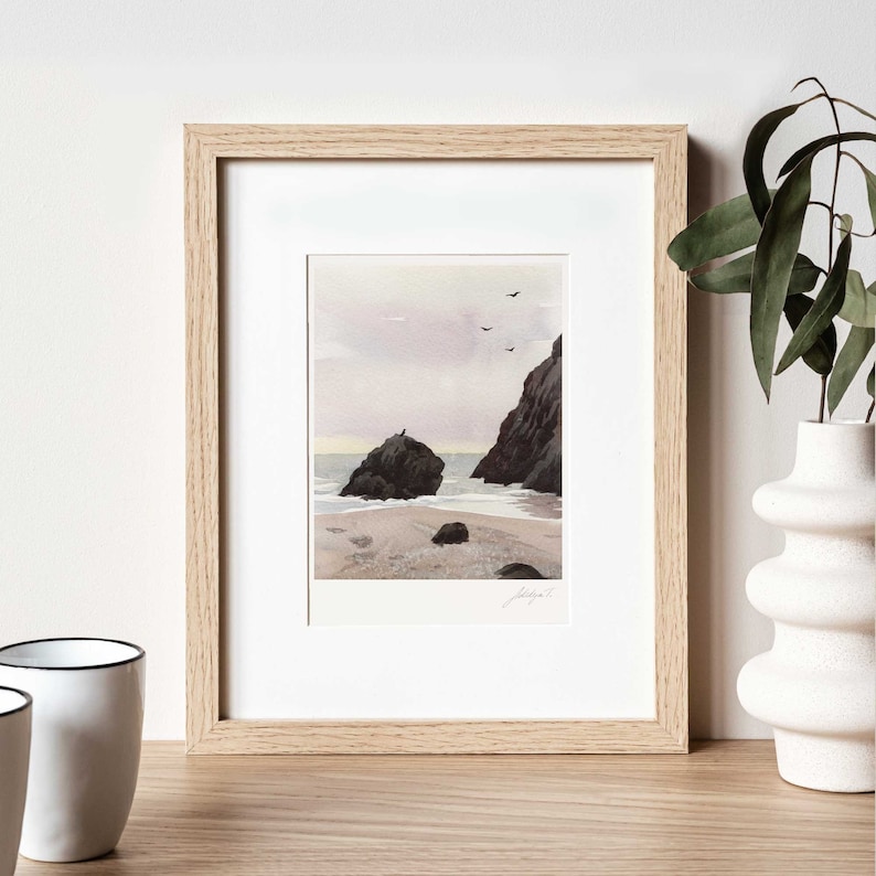 Neutral Beach Print Coastal Wall Art Print Watercolor Beach Painting Coastal Landscape Watercolor Ocean Print Neutral Wall Art Beach House