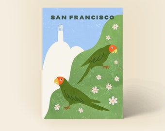 Parrots of San Francisco Souvenir San Francisco Postcard Parrots of Telegraph Hill San Francisco Post Card San Francisco Gift San Francisco