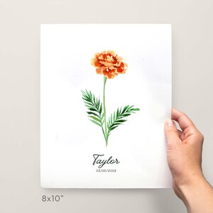 Birth Month Flower Print, Watercolor Rose Art Print, June Birth Flower Wall Art, Personalized Mother's Day Gift, Baby Birthday Month Gift