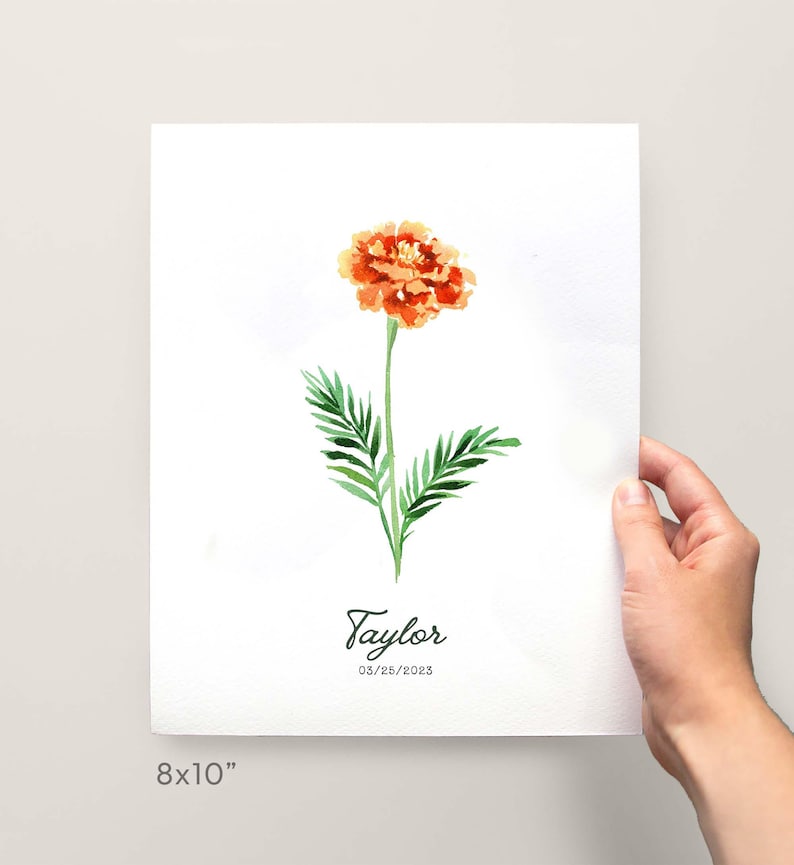 Birth Month Flower Print, Watercolor Rose Art Print, June Birth Flower Wall Art, Personalized Mother's Day Gift, Baby Birthday Month Gift