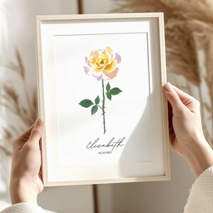 Birth Month Flower Print, Watercolor Rose Art Print, June Birth Flower Wall Art, Personalized Mother's Day Gift, Baby Birthday Month Gift