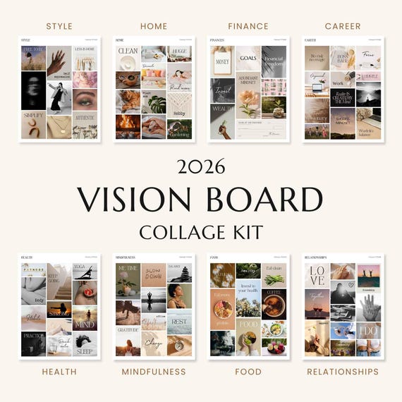 2026 Vision Board Collage Kit, Printable Mood Board & Scrapbook Images, Craft Night / Party Activity, Goal Manifestation (Digital Download)
