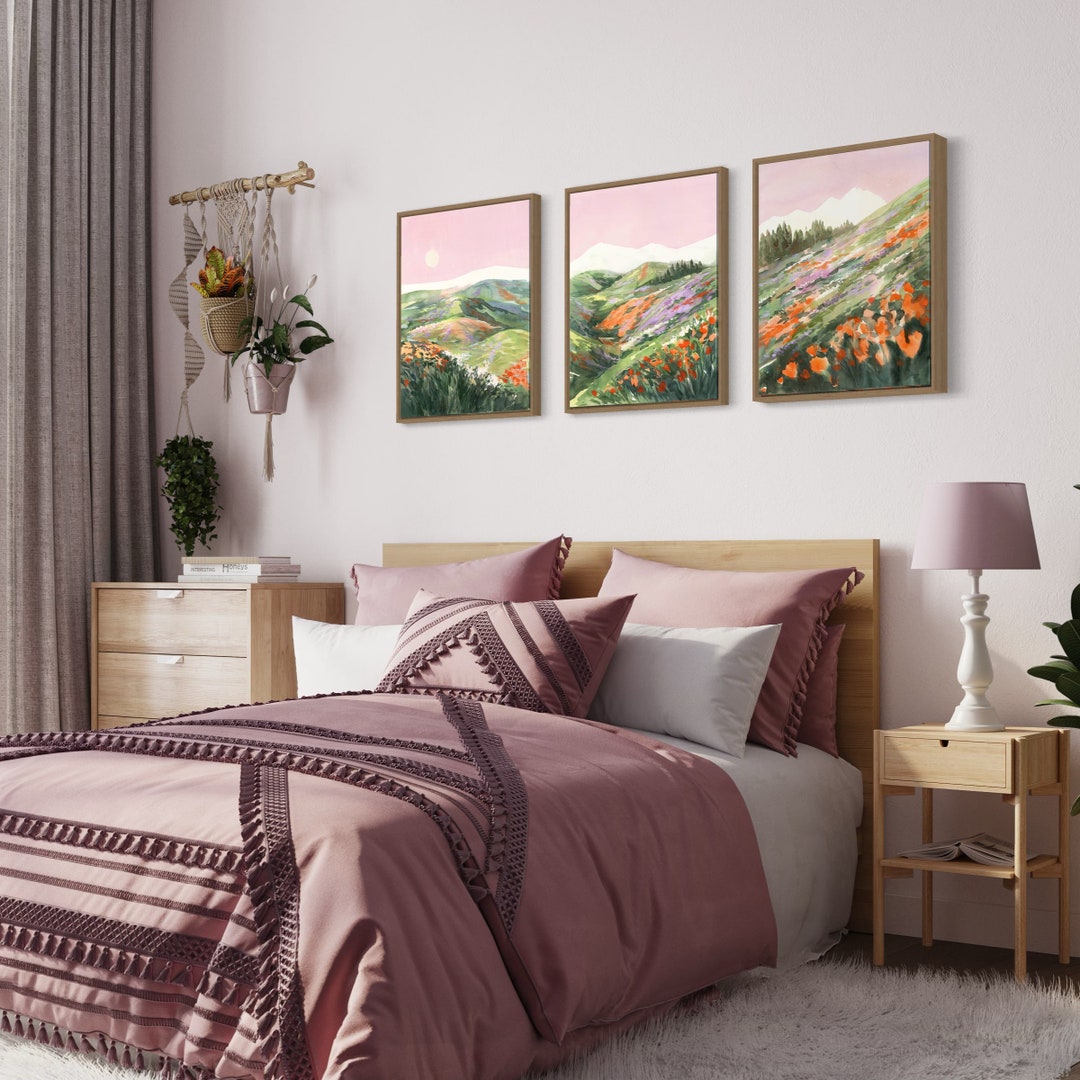 Set of 3 Wall Art Prints Watercolor Wall Art Trio Above Bed Wall Art ...