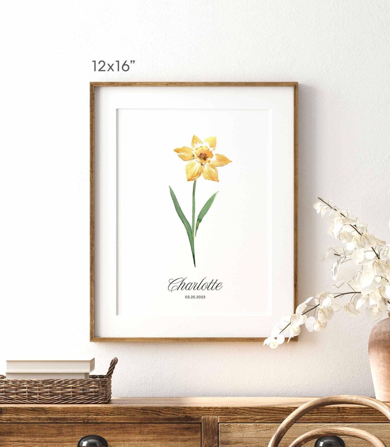 Birthday Milestone Gift, Personalized Birth Month Gift, March Birth Flower Wall Art, Custom Daffodil Art Print, Watercolor Flower Painting