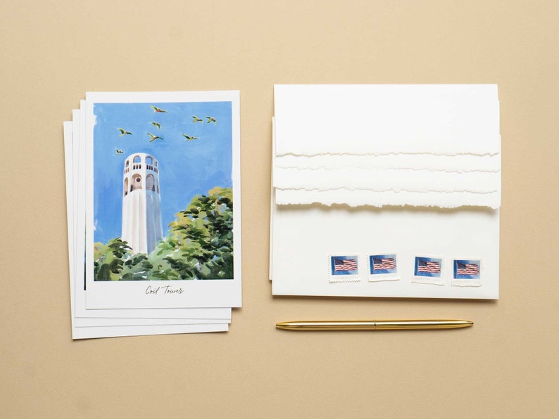 San Francisco Postcard Set of 4 Premium Watercolor Travel Postcard San Francisco Painting Golden Gate Bridge Postcard Pack San Francisco Art