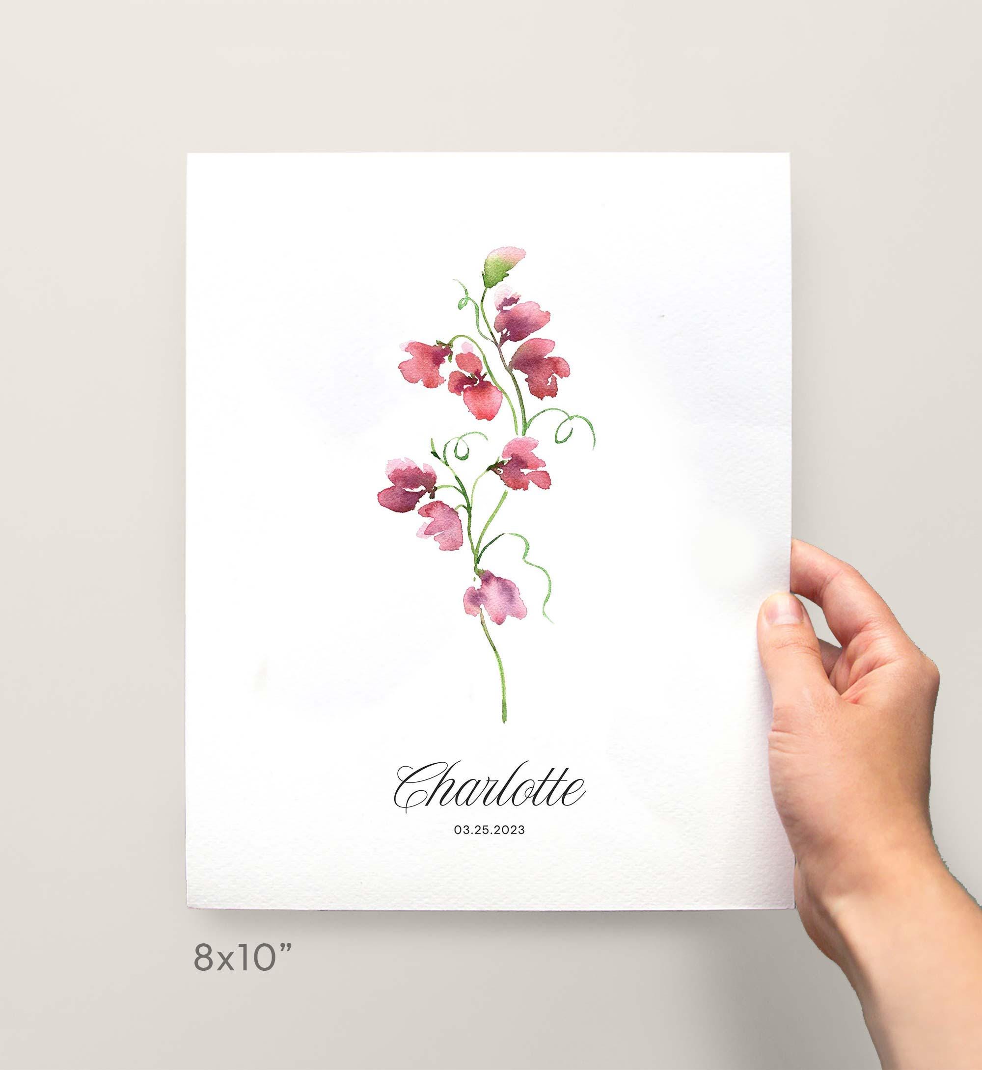 Personalized Birth Flower Print: Sweet Pea Watercolor Art
